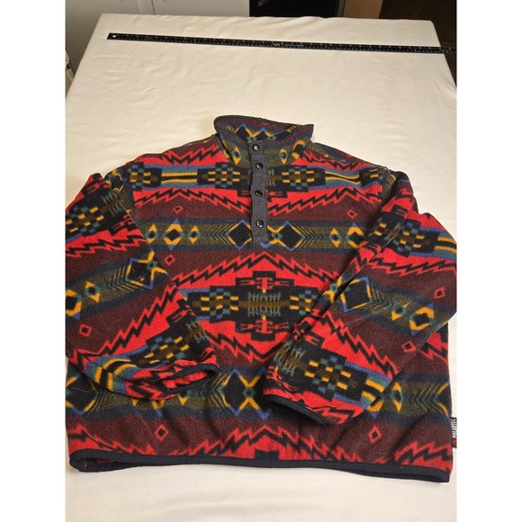 Polartec Other - Polartec Fleece Pullover Mens XL Red Southwestern Geometric Excellent Snap Neck